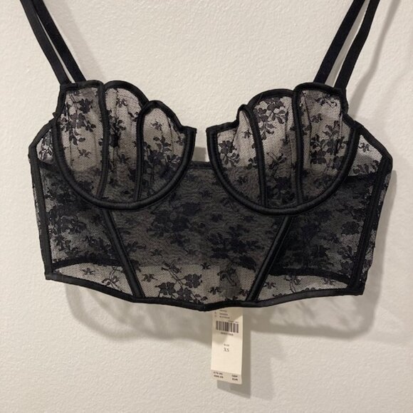 Anthropologie Black Mesh Bustier Corset Cami Crop Top - Picture 4 of 5
